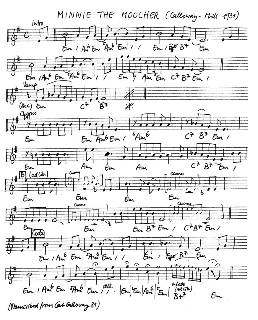 minnie the moocher leadsheet – book us for your next 20s or gatsby event